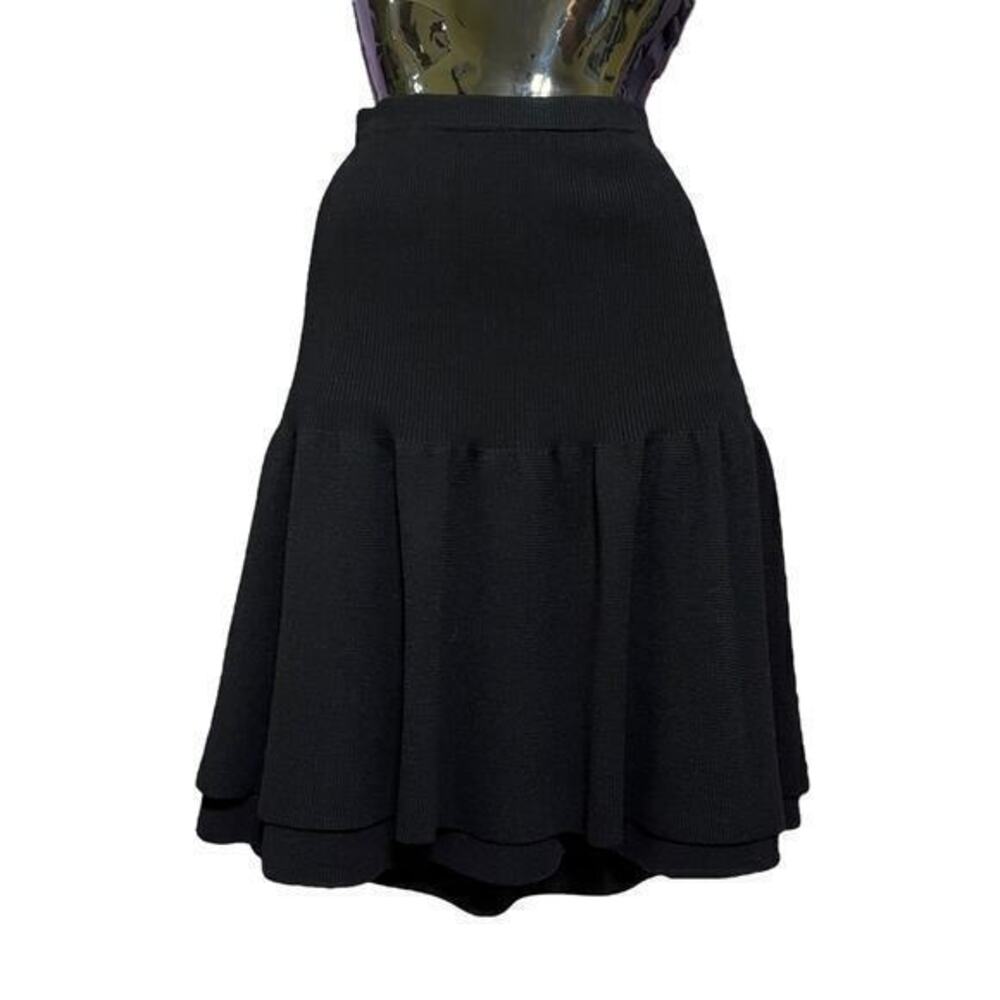 Valentino Studio Vintage Black Wool Layered Knee-Length Full Skirt